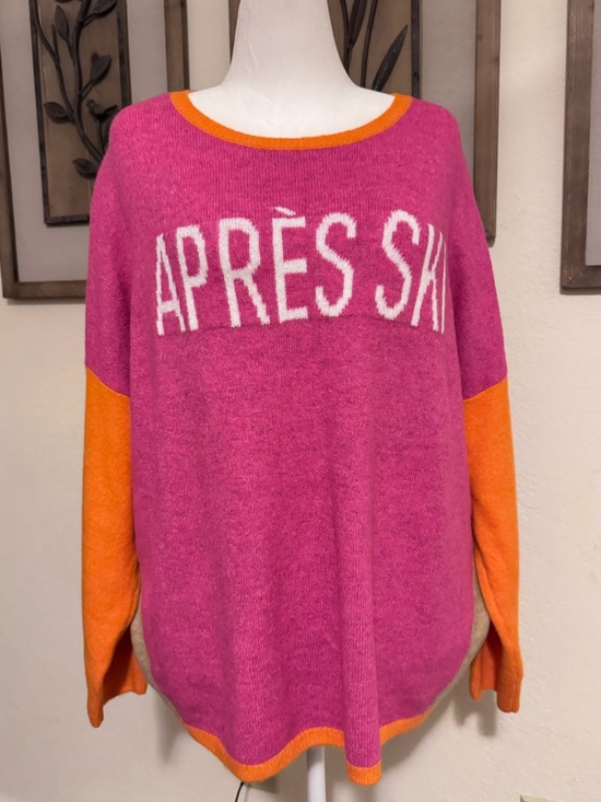 CeCe Sweaters - CeCe Pink and Orange 'APRÈS SKI' Knit Sweater